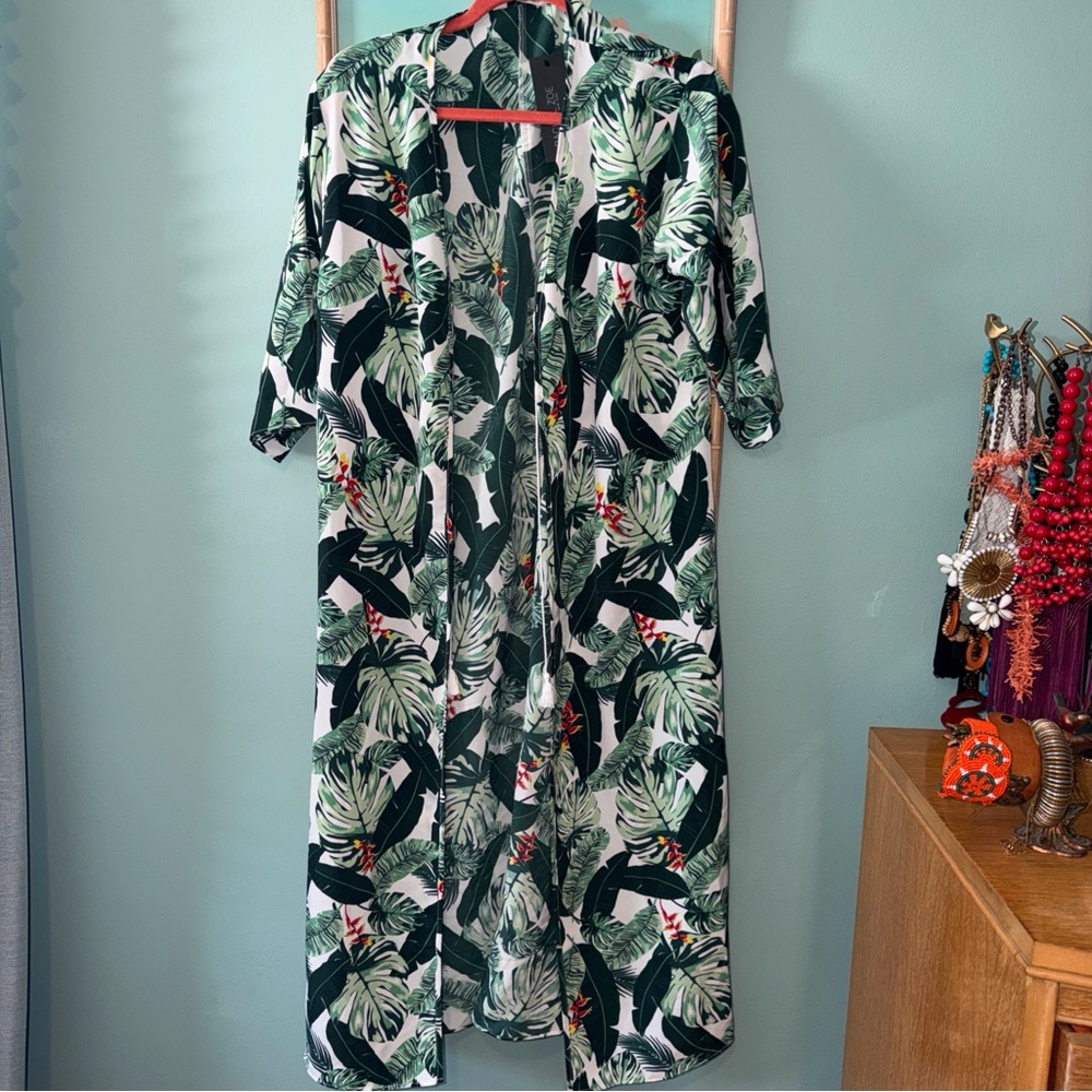 Rachel Zoe Green, White & Black Tropical Leaf Swim Coverup